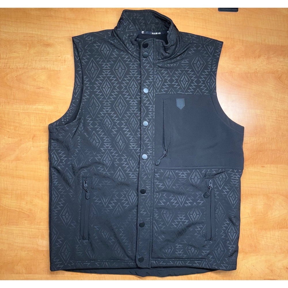 Rank 45 Mens Aztec Softshell Vest Black Geometric Snap Front Large